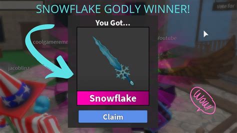 Snowflake value mm2 - Holly is an uncommon knife that was originally obtainable by unboxing it from the Christmas Box during the 2018 Christmas Event. It is now only obtainable through trading as the event has since ended. Its blade is green in color with a small holly imprinted in the center, hence the name. The guard is red, and the handle is solid black. It has a partner gun under the same name, making the Holly ...